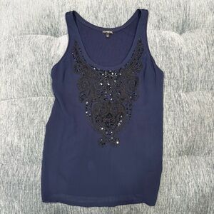 Express Blue Embellished Sleeveless Tank Top